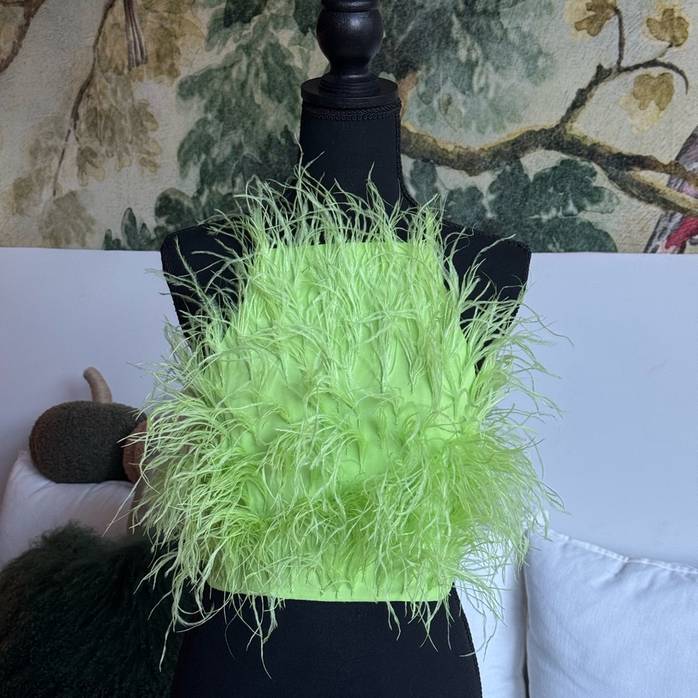 Cult Gaia Lime Green Feathered Crop Top